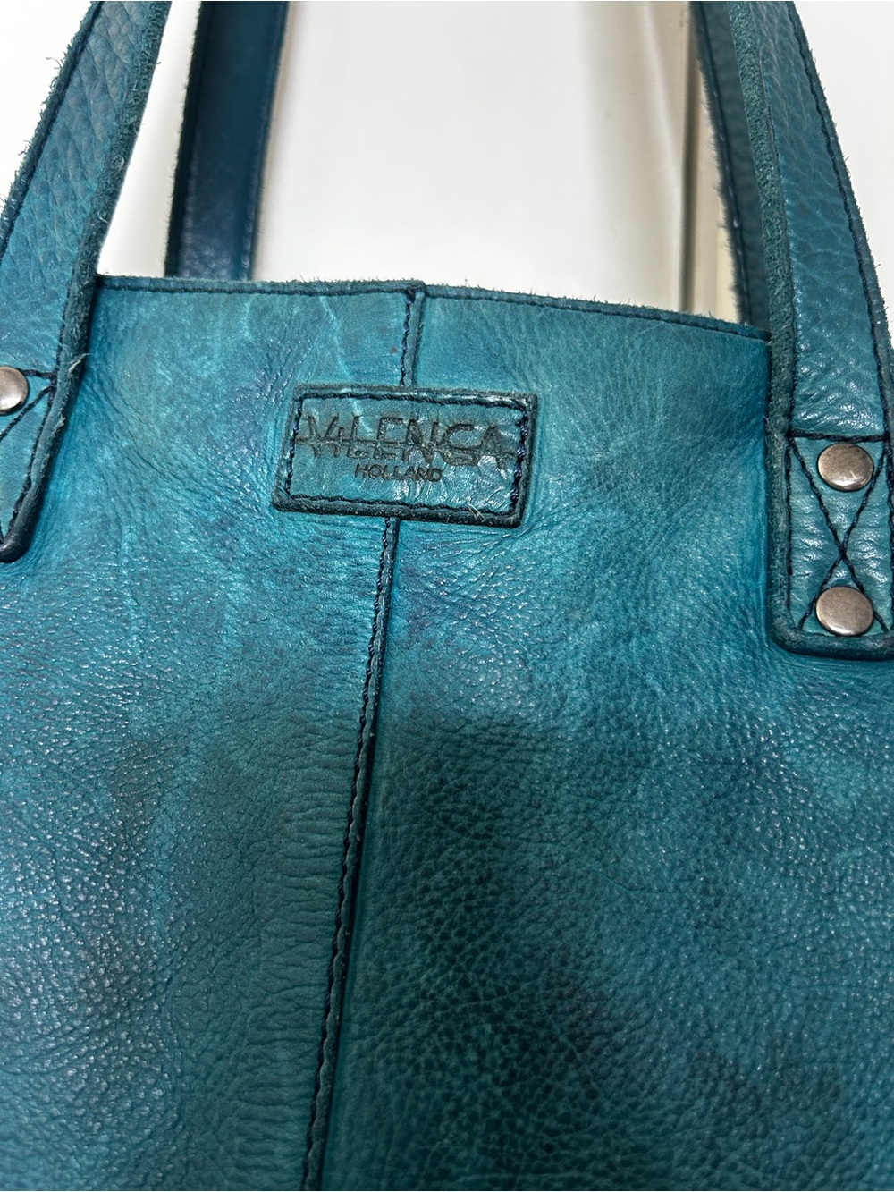 Teal Leather Valencia Holland Woven-Pocket Tote Bag - Picture 3 of 5